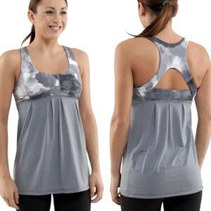 Lululemon Womens 4 Run Your Heart Out Grey White Tie Dye Tank Top